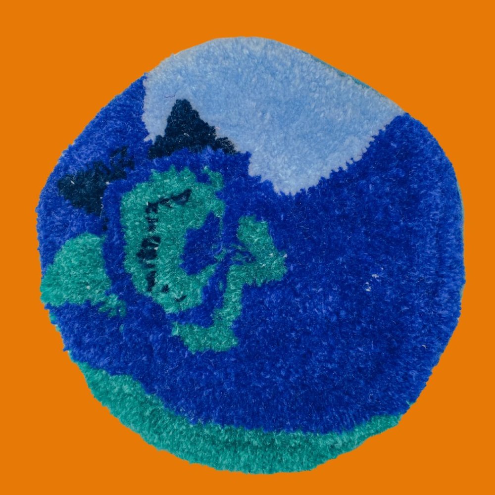 Blueberry Mini Tufted Rug w/ Up-cycled Quilted Back, Handmade by Coco